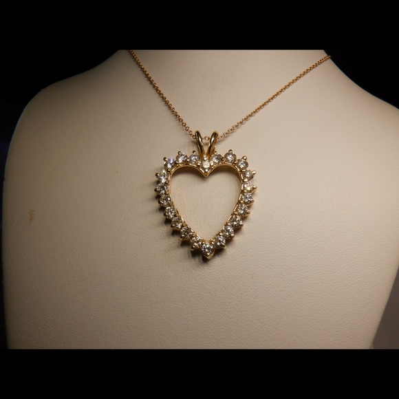 14k gold heart necklace with real diamonds - Picture 2 of 4